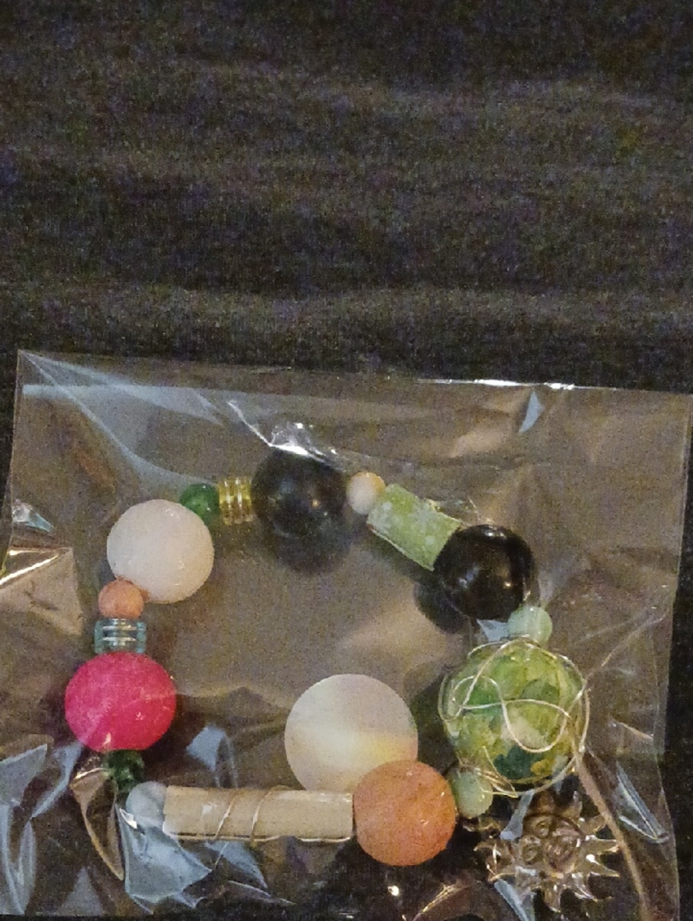 Handmade Multicolor Beaded Stretch Bracelet with Green Accent